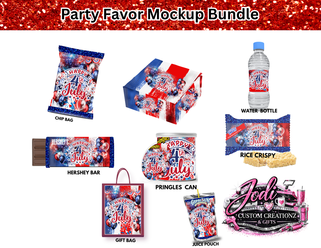 July 4th Party Favor Templates | Editable Patriotic Chip Bag Bundle | Independence Day Printable Party Decorations