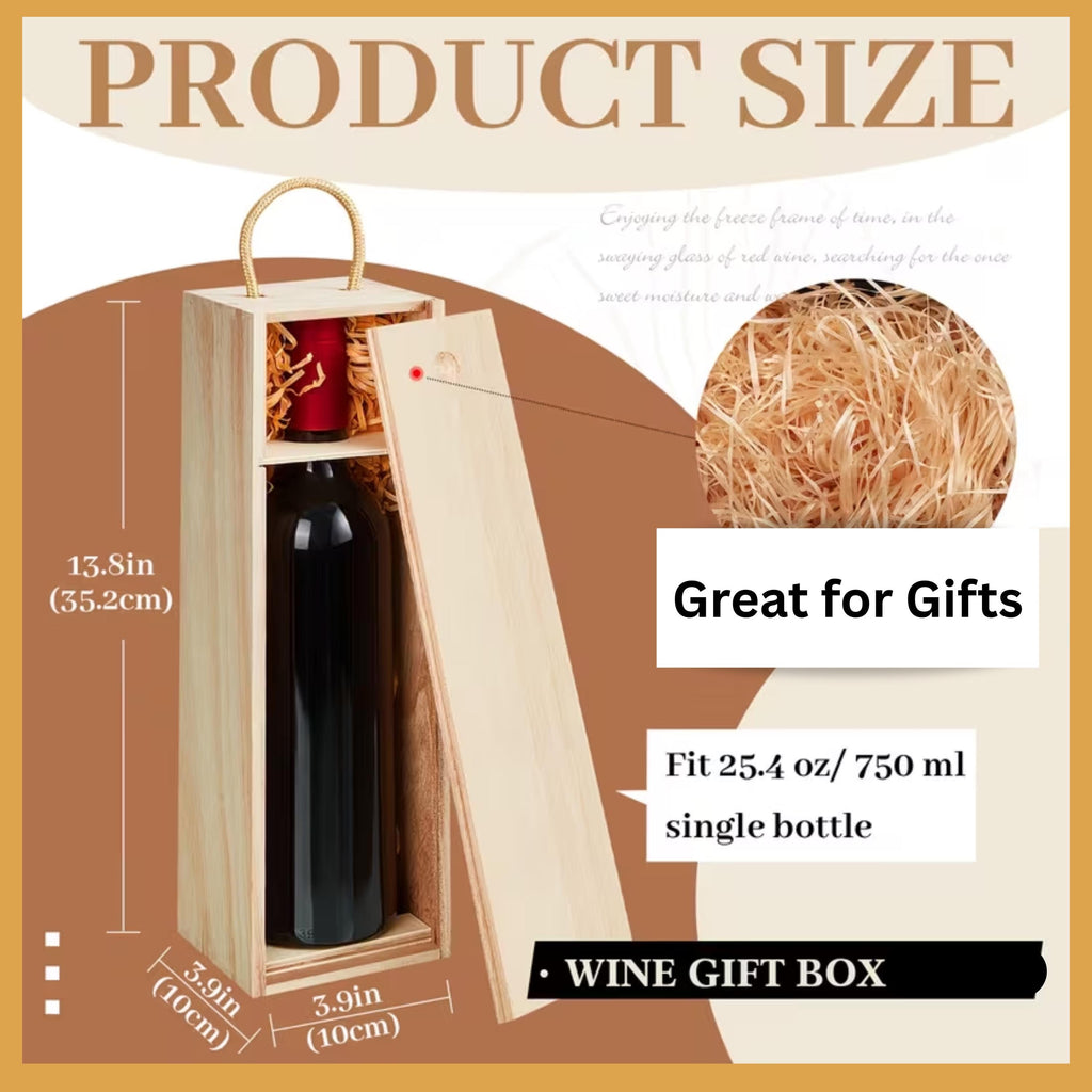 Custom Wooden Wine Gift Box with Lid, Personalized Wine Box for 750ml Bottle Elegant Wine Gift for Weddings, Birthdays & Special Occasions