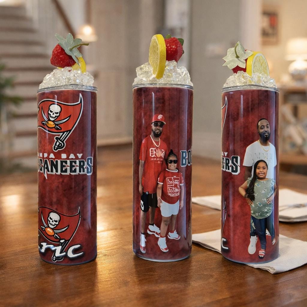 Custom Photo Tumbler, Personalized Skinny Tumbler, Custom Gift Cup With Decorative Topper, 20 oz Tumbler, Tumbler Topper