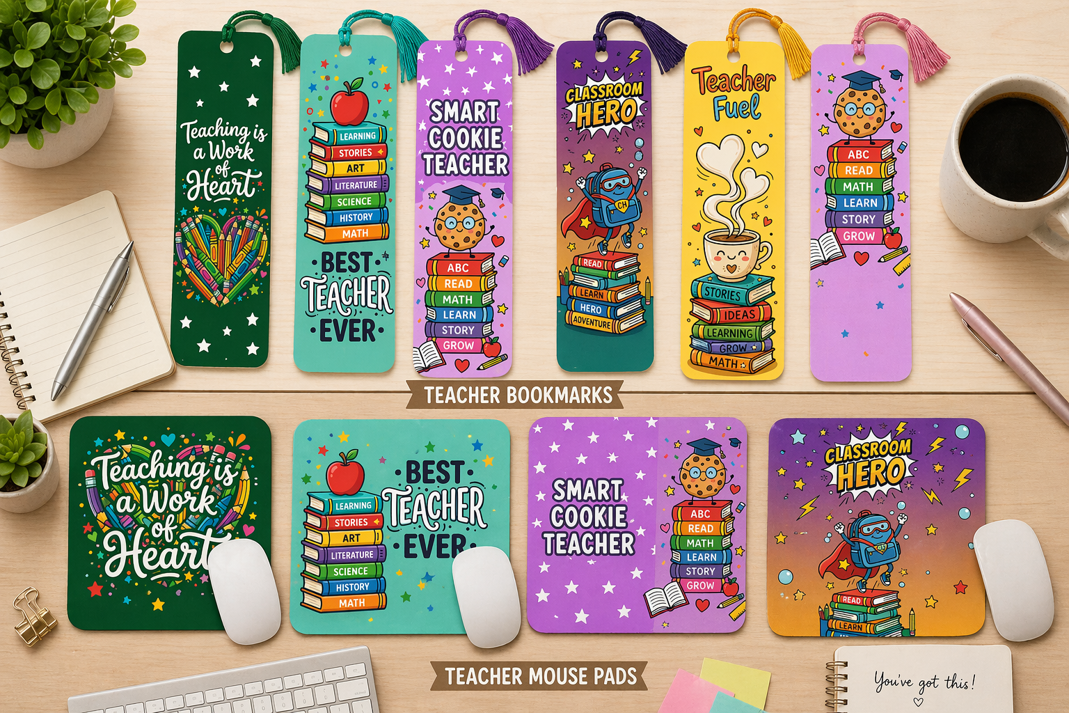 Teacher Appreciation Gift Bundle – Custom Mouse Pad & Bookmark Set | Personalized Teacher Gifts | End of Year Thank You Gift