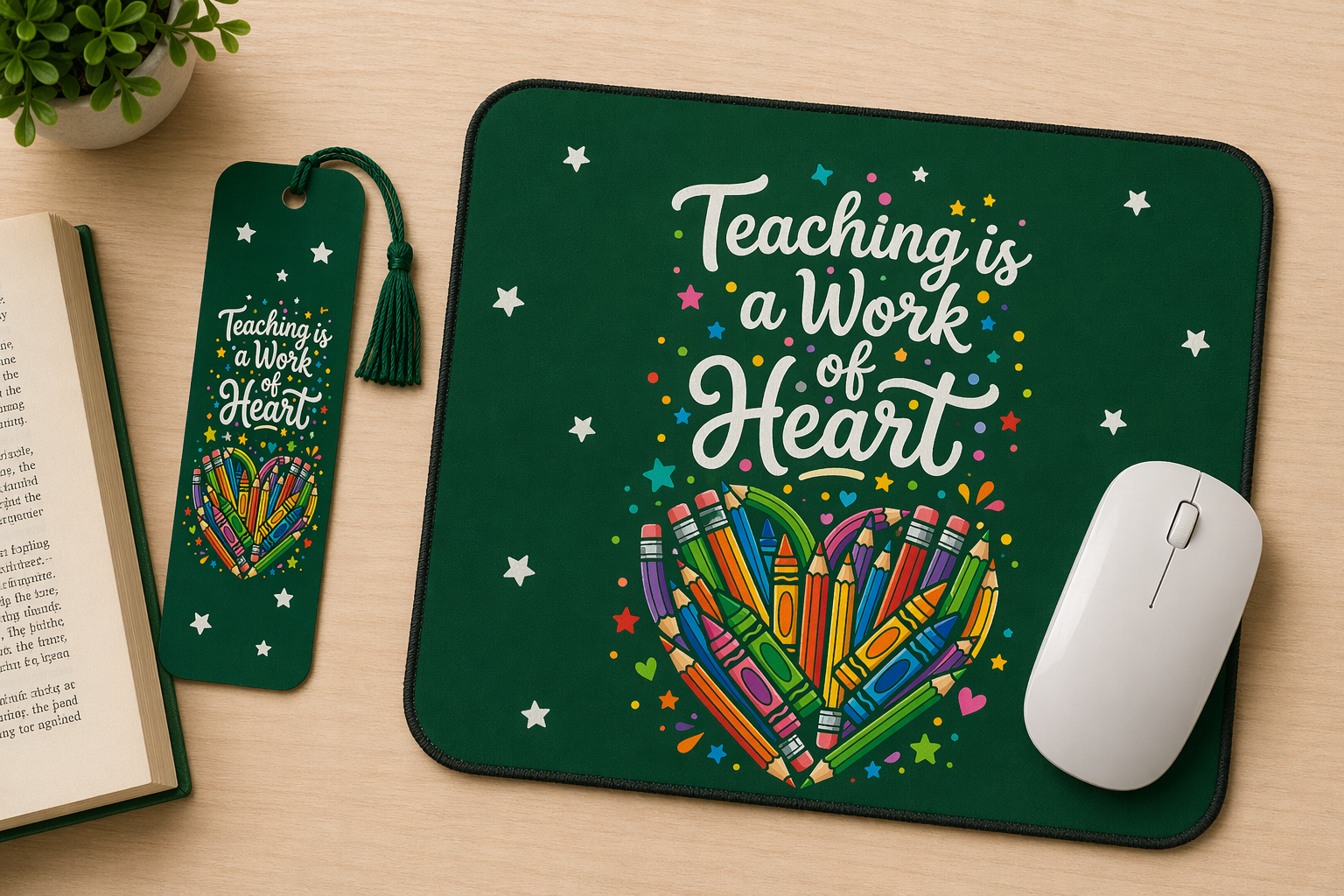 Teaching Is a Work of Heart Mouse Pad & Bookmark Template Set