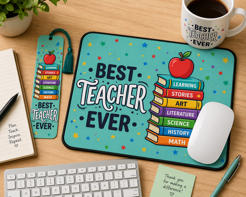 Best Teacher Ever Mouse Pad & Bookmark Set | Teacher Appreciation Gift | Cute Teacher Desk Accessories | End of Year Teacher Gift