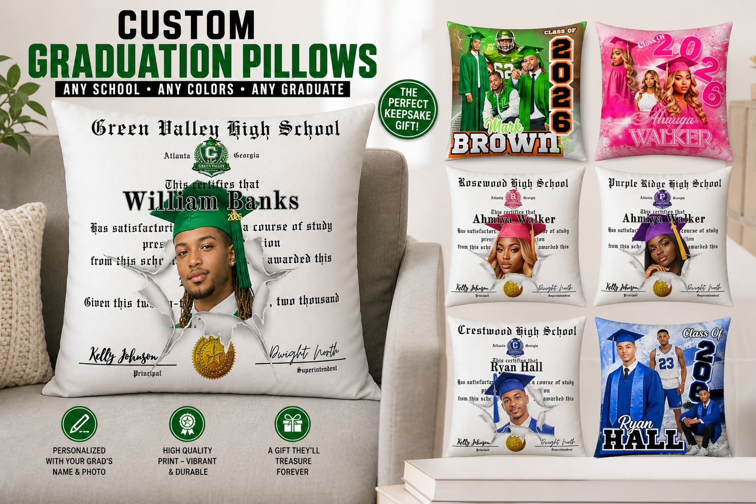 Custom Graduation Pillow Templates Bundle – Editable Canva Designs 2026