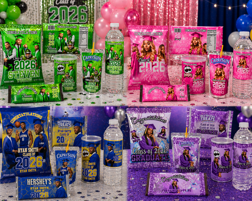 Custom Party Favor Template Bundles (4 Color Sets) – Editable Canva Chip Bags, Capri Sun, Candy Wrappers, Water Bottles & More | Instant Download