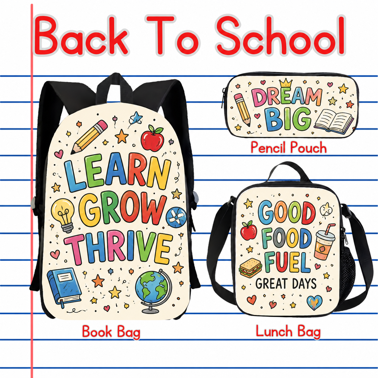 Back to School Backpack Mockup Bundle | Book Bag, Lunch Bag & Pencil Pouch Sublimation Mockups |  Digital Download