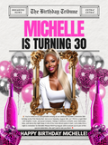 Birthday Newspaper Invitation Template | Editable Newspaper Party Invite | Canva Birthday Invitation | Pink Birthday Celebration Template