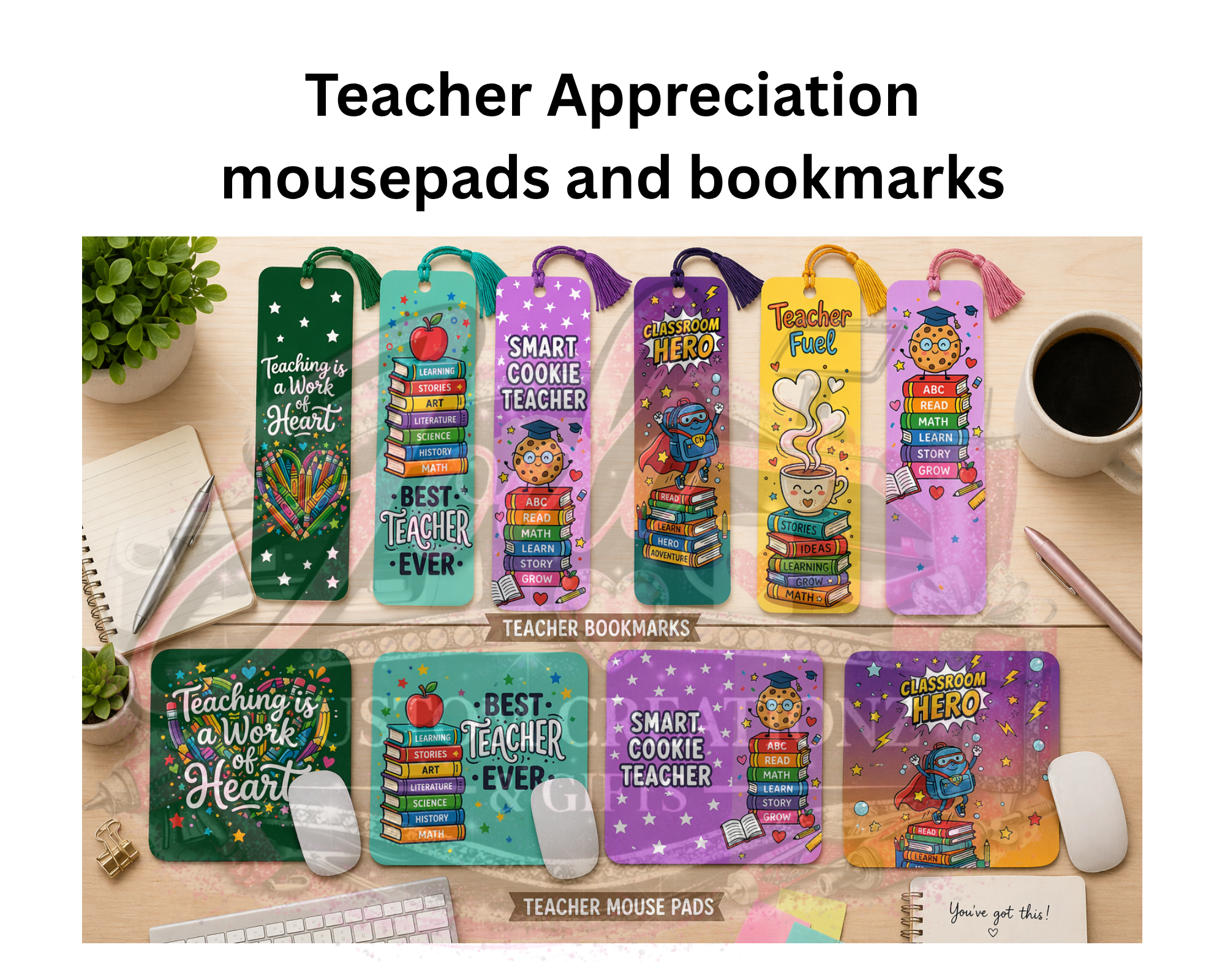 Teacher Appreciation Bookmark & Mouse Pad Bundle | 5 Cute Teacher Designs | Sublimation PNG Files | Teacher Gift Templates | Instant Download