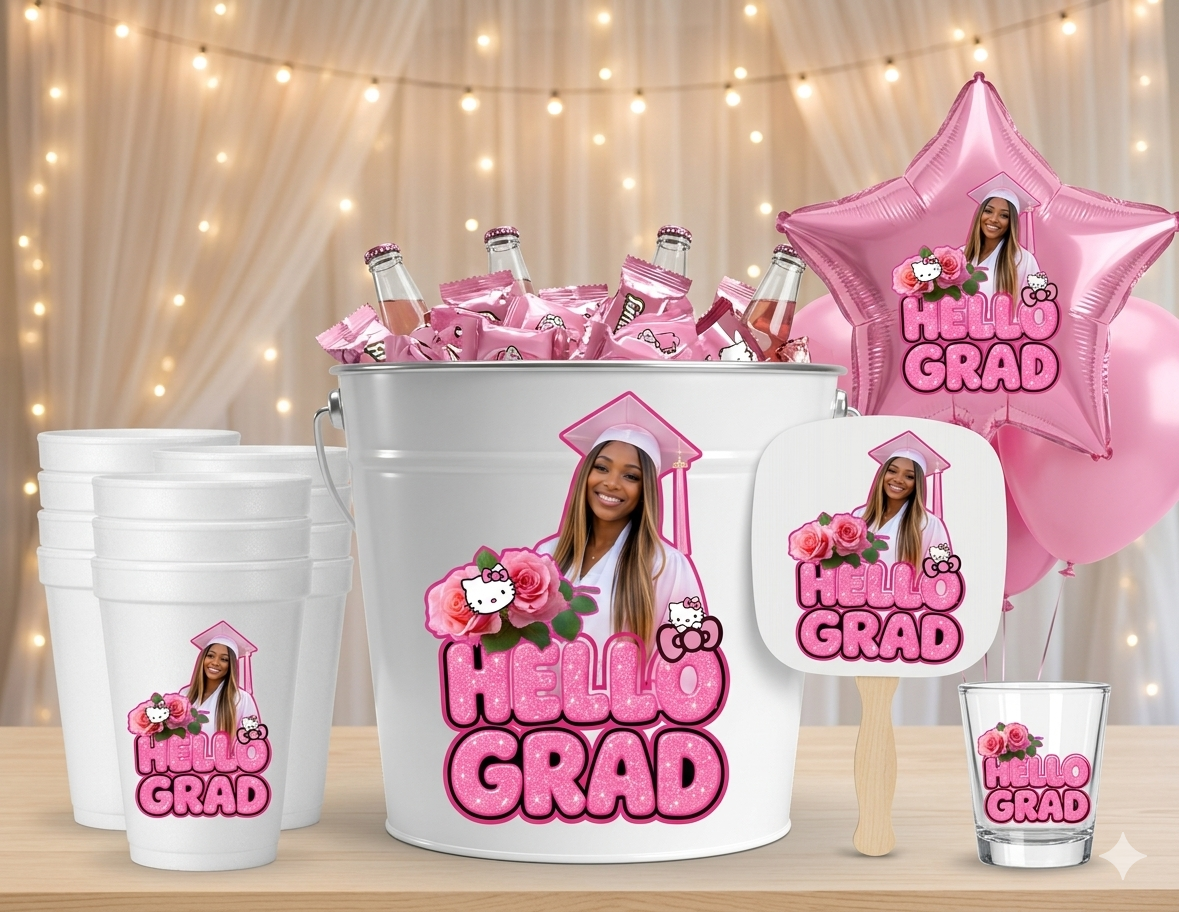 Hello Grad Party Bucket Templates – Complete Graduation Party Bundle (Editable DIY Set)