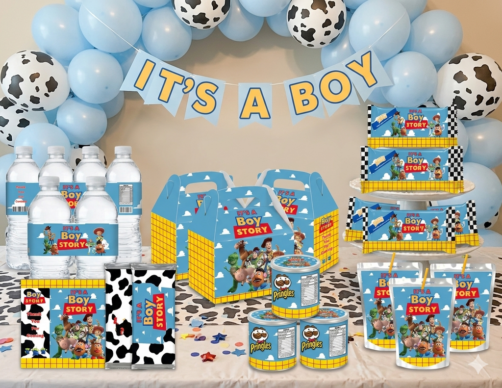 Toy Story Theme Custom Baby Shower Favor Templates, Printable Custom Party Favors Bundle, Its A Boy Story Birthday Designs, Digital Download
