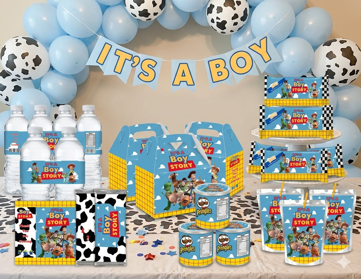 Toy Story Theme Custom Baby Shower Favor Templates, Printable Custom Party Favors Bundle, Its A Boy Story Birthday Designs, Digital Download