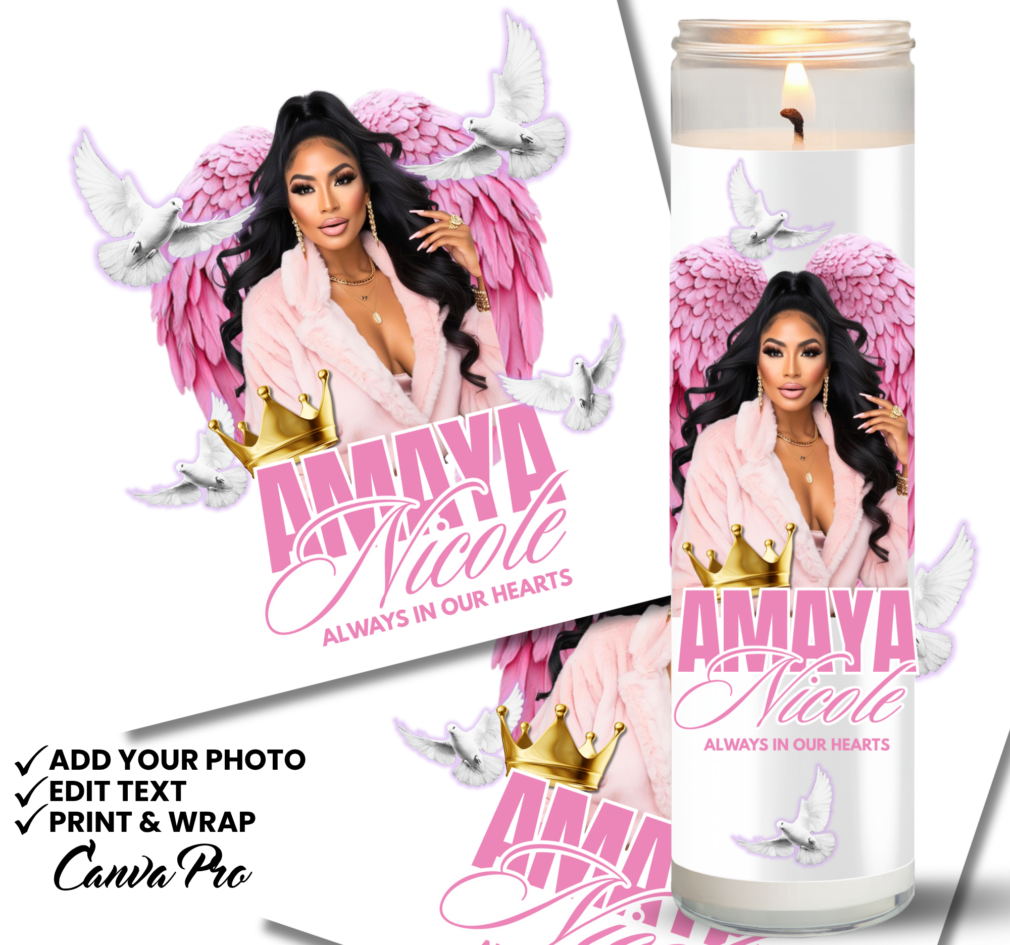 Dollar Tree Candle Template,  Editable Memorial Candle Template with Photo | Personalized Funeral Candle | Celebration of Life Tribute | Remembrance Keepsake Printable Candle Mock ups, Canva Template