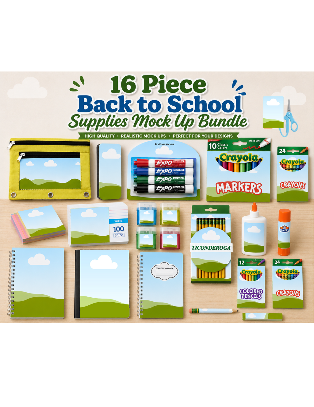 School Supplies Blanks Drag & Drop Mockup Templates , Canva Mockups for Crafters, Back to school supply mock up