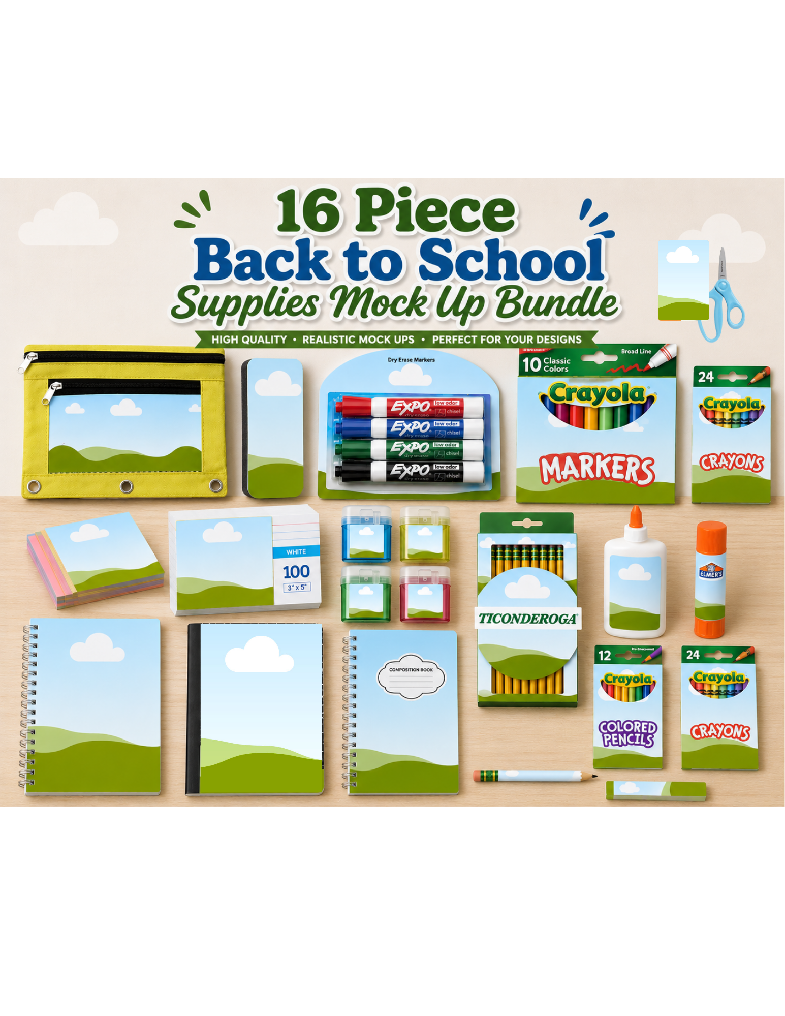 School Supplies Blanks Drag & Drop Mockup Templates , Canva Mockups for Crafters, Back to school supply mock up