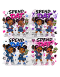 SPEND DAT PNG | Cartoon Black Girls Shopping Design | DTF Transfer PNG