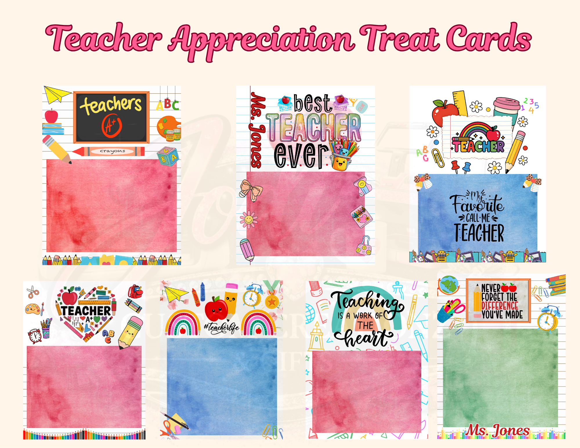 Teacher Appreciation Treat Card Bundle (7 Designs) | Editable Canva Templates | Gift Card Holders & Printables
