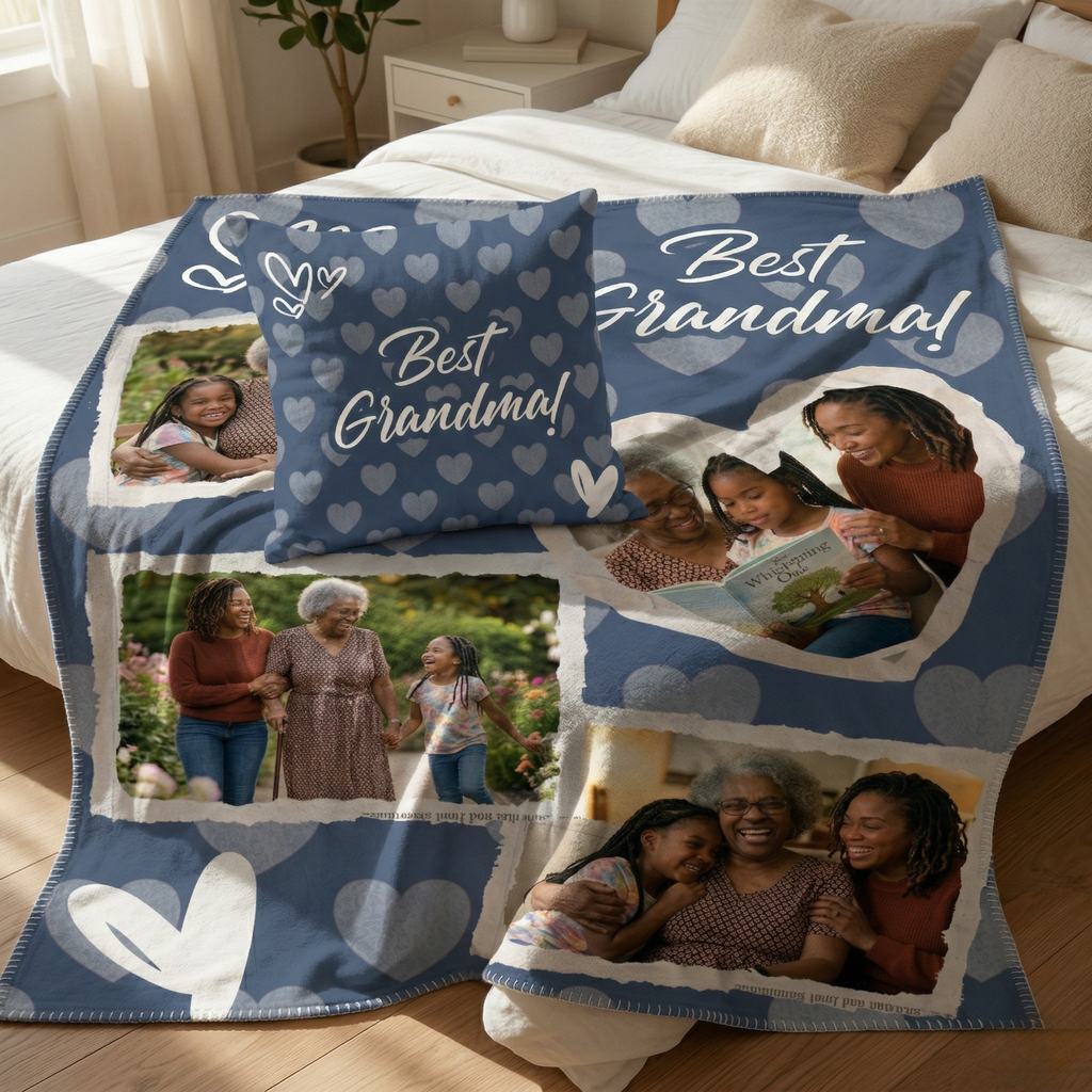 Mother’s Day Blanket & Pillow Templates | Editable Canva Designs for Custom Gifts | Mom Photo Collage Keepsake Bundle