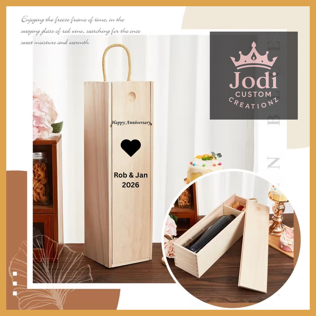Custom Wooden Wine Gift Box with Lid, Personalized Wine Box for 750ml Bottle Elegant Wine Gift for Weddings, Birthdays & Special Occasions