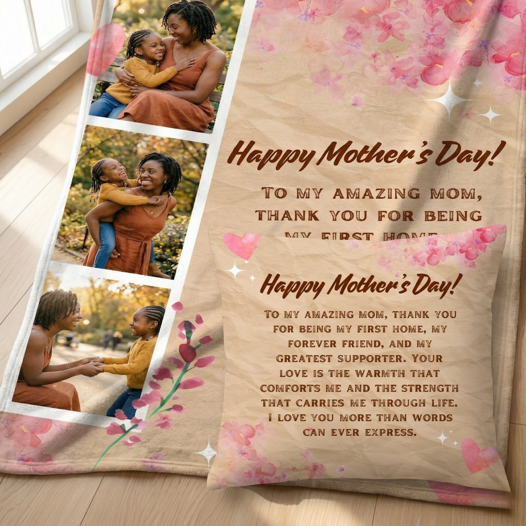 Custom Mother’s Day Blankets & Pillows Bundle | Personalized Gifts for Mom, Grandma & Nana | Photo & Name Options Available