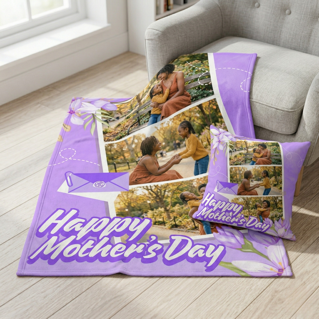 Mother’s Day Blanket & Pillow Templates | Editable Canva Designs for Custom Gifts | Mom Photo Collage Keepsake Bundle