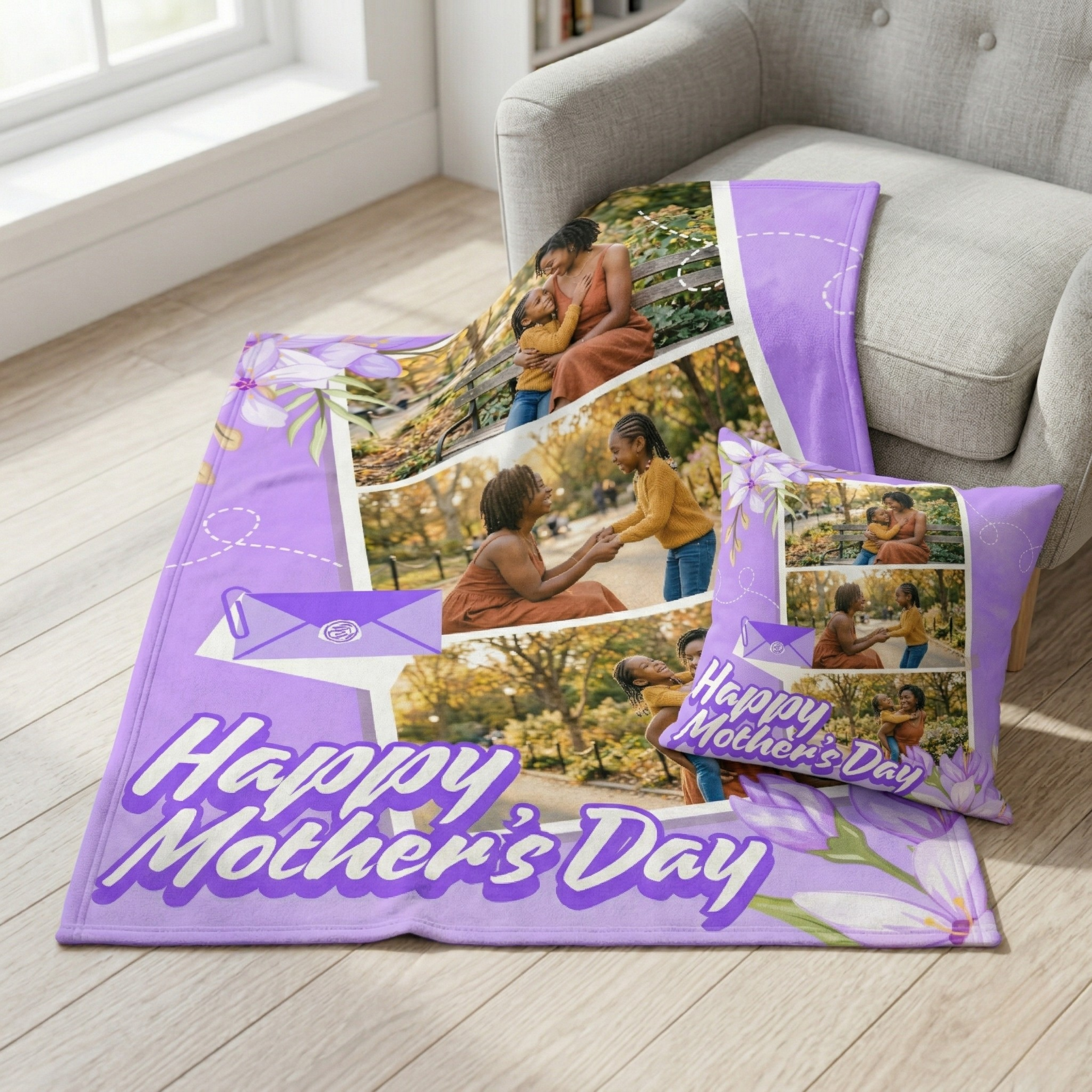 Mother’s Day Blanket & Pillow Templates | Editable Canva Designs for Custom Gifts | Mom Photo Collage Keepsake Bundle